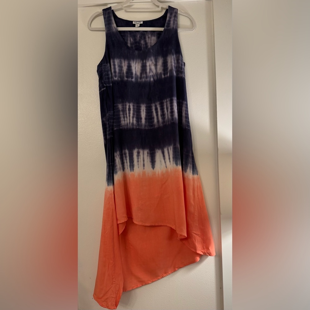 Splendid Navy and Coral Tie-Dye sleeveless Tank Style Maxi Dress Size XS